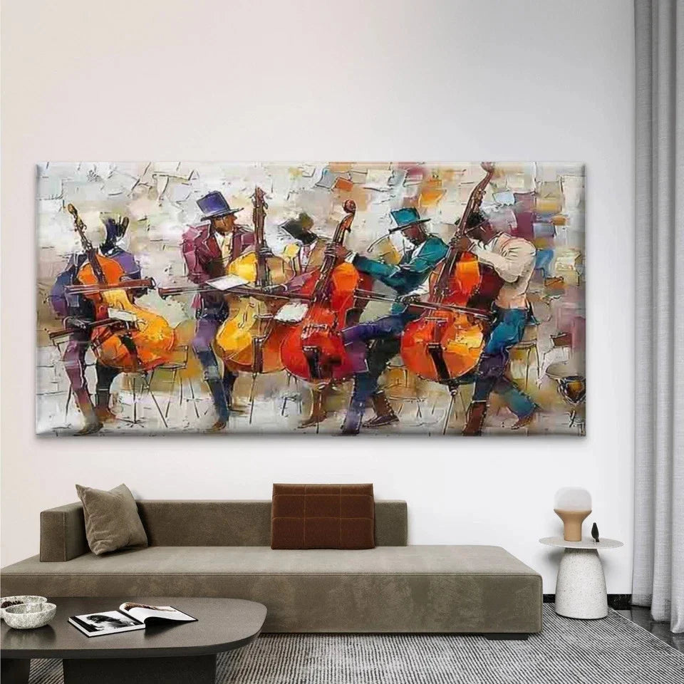 Jazz Musician Playing The Cello Wall Art Canvas Office Home Room Framed 80x45cm