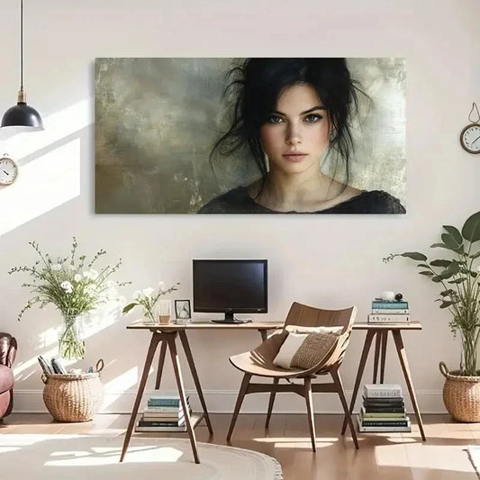 Green Eyes Brunette Mysterious Wall Art Canvas Office Home Room Framed 120x60cm