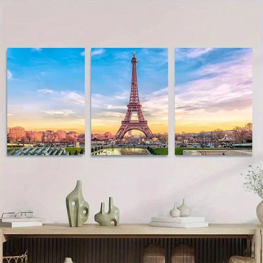 3pcs Eiffel Tower Triptych Classic Landscape Metal Print Ready to Hang Art