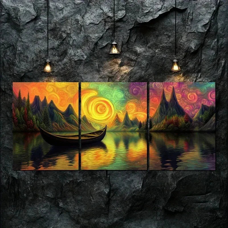 3pcs Colorful Boat Sailing on the River Perfect Wall Art Set Canvas Framed 40x60cm - High Quality Print 100% Australian Made Wall Canvas Ready to Hang