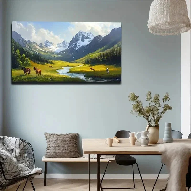 River Grazing Animals Wall Art Canvas Office Home Room Framed 80x45cm