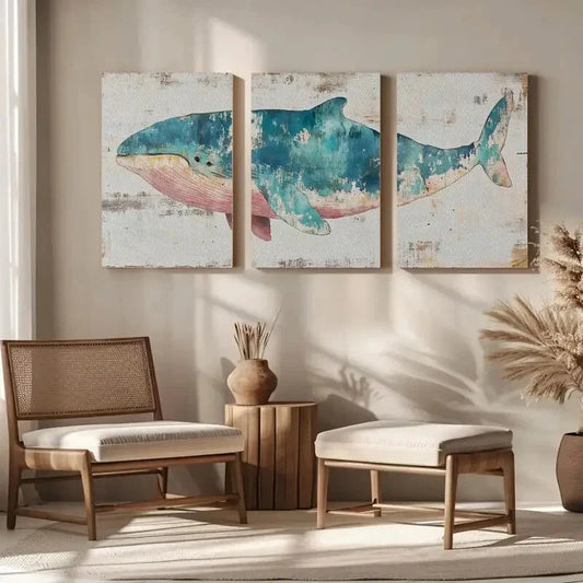 3pcs Humpback Whale Panoramic Painting Metal Print Ready to Hang Art