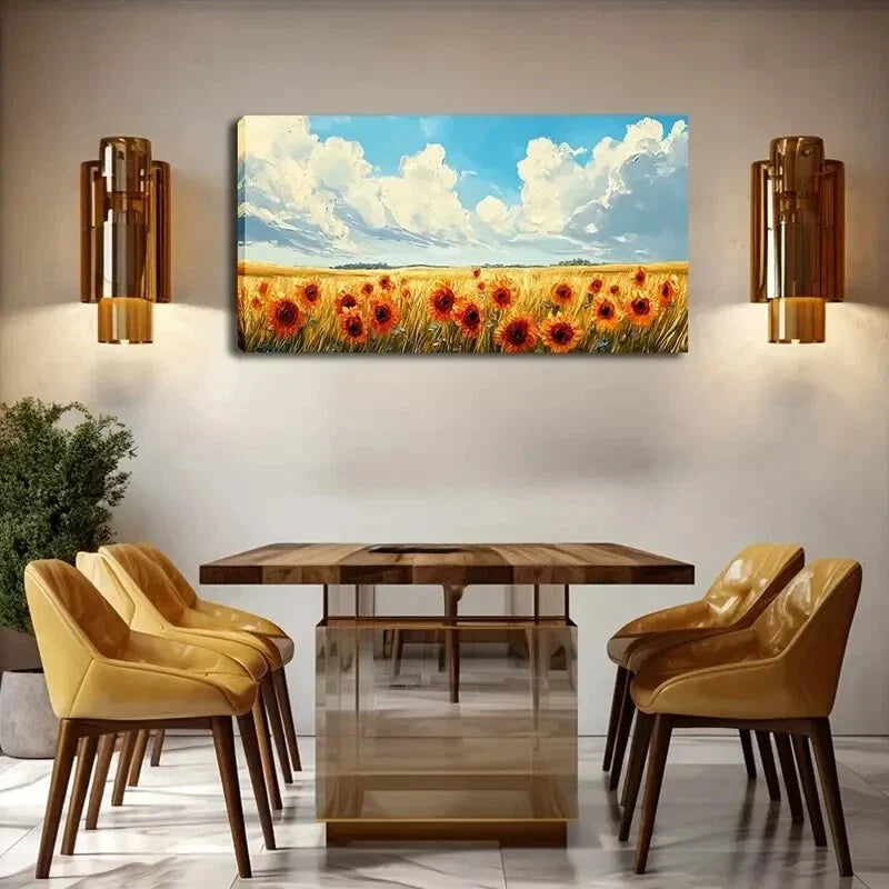 Sunflower Golden Hues Realistic Wall Art Canvas Office Home Room Framed 120x60cm