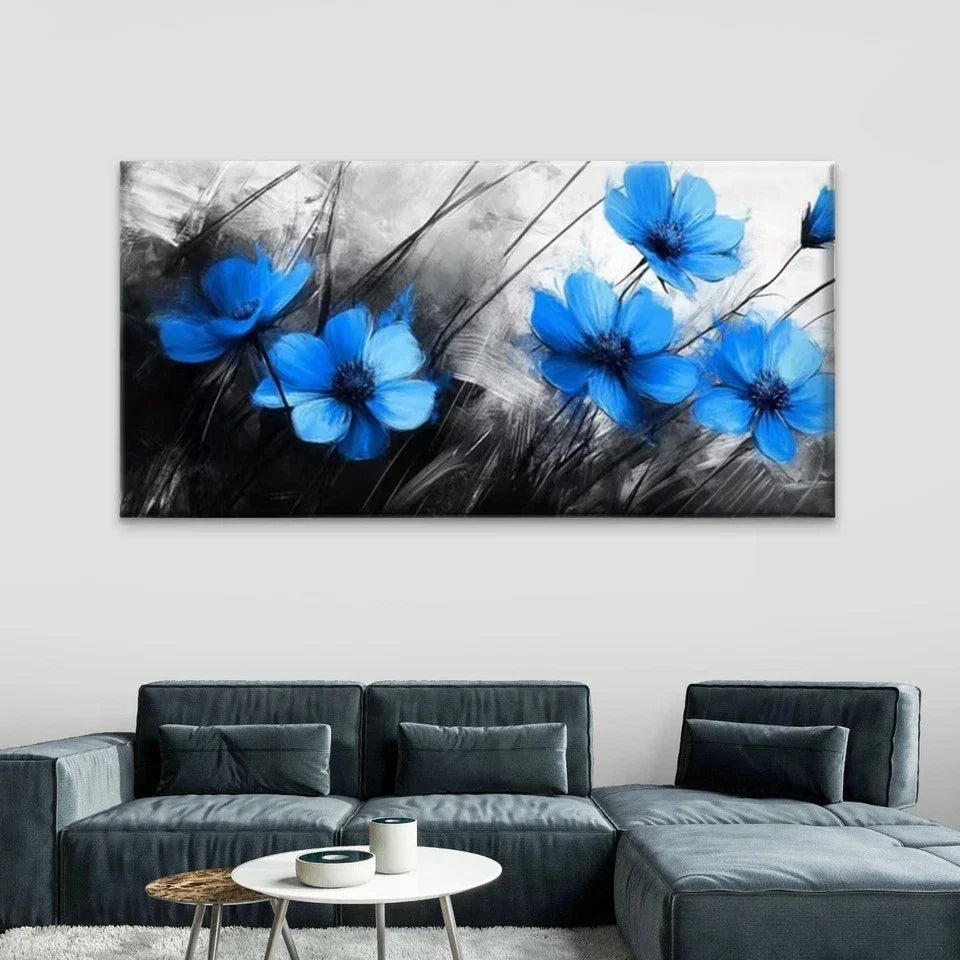 Petals & Brushstrokes Design Wall Art Canvas Office Home Room Framed 80x45cm