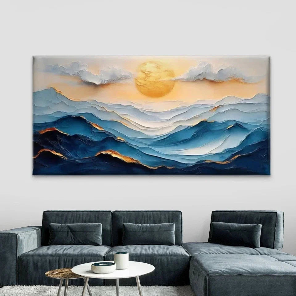 Abstract Ocean Sunrise Wall Art Canvas Office Home Room Framed 80x45cm