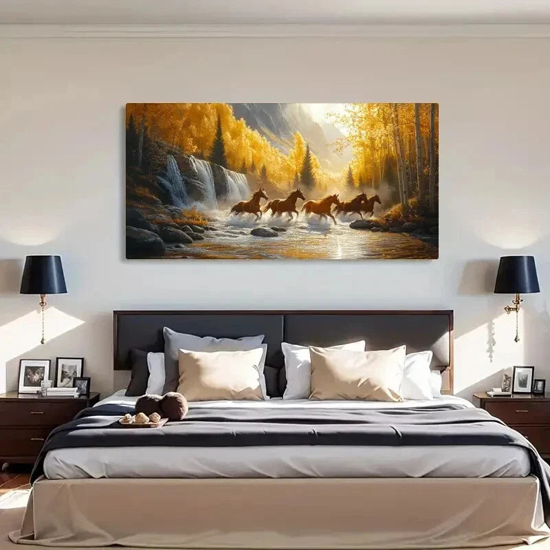 Waterfall & Autumn Leaves Wall Art Canvas Office Home Room Framed 120x60cm