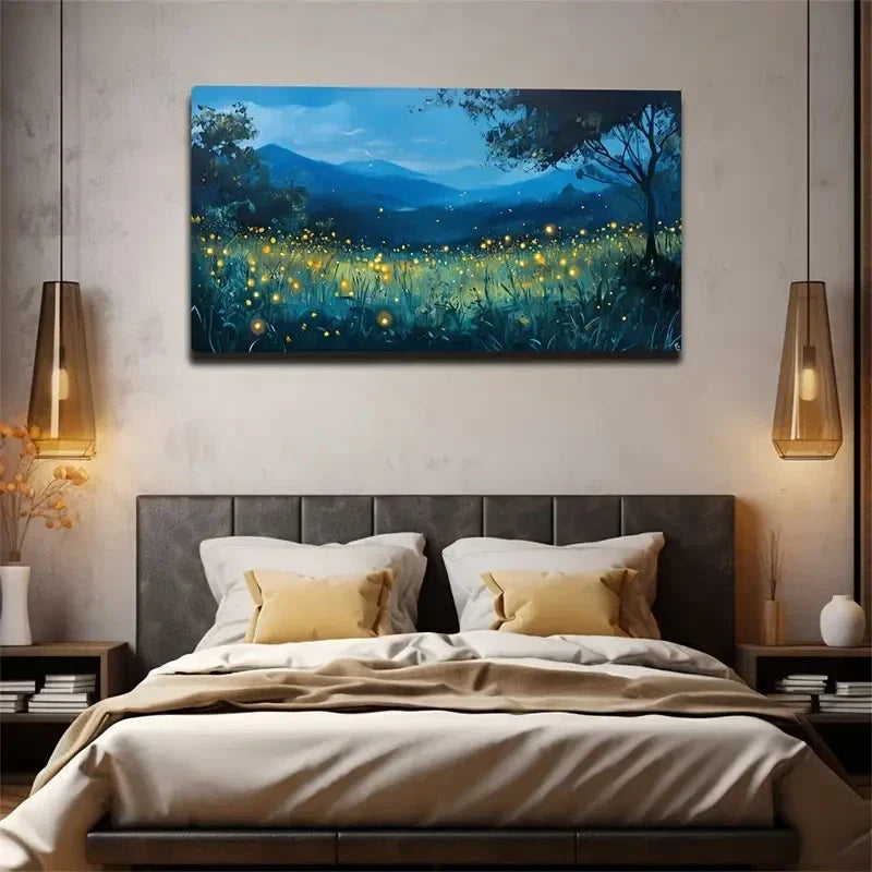 Dancing Fireflies Suitable Wall Art Canvas Office Home Room Framed 120x60cm