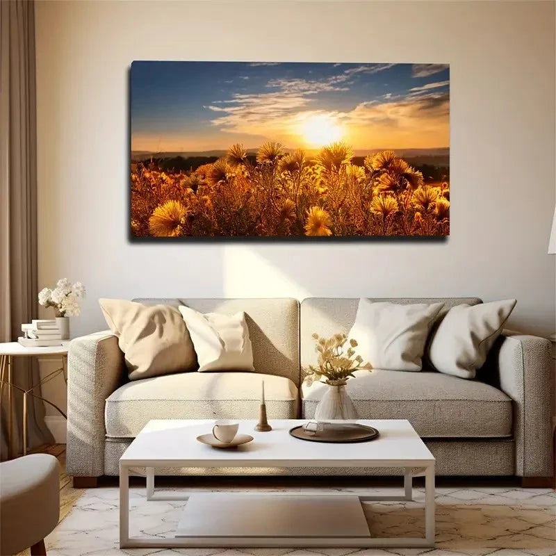 Vibrant Yellow Flowers Wall Art Canvas Office Home Room Framed 80x45cm