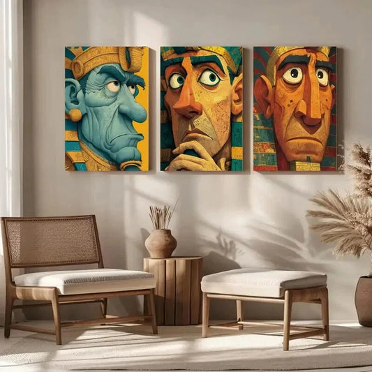 3pcs Vibrant Cartoon Character Portraits Metal Print Ready to Hang Art