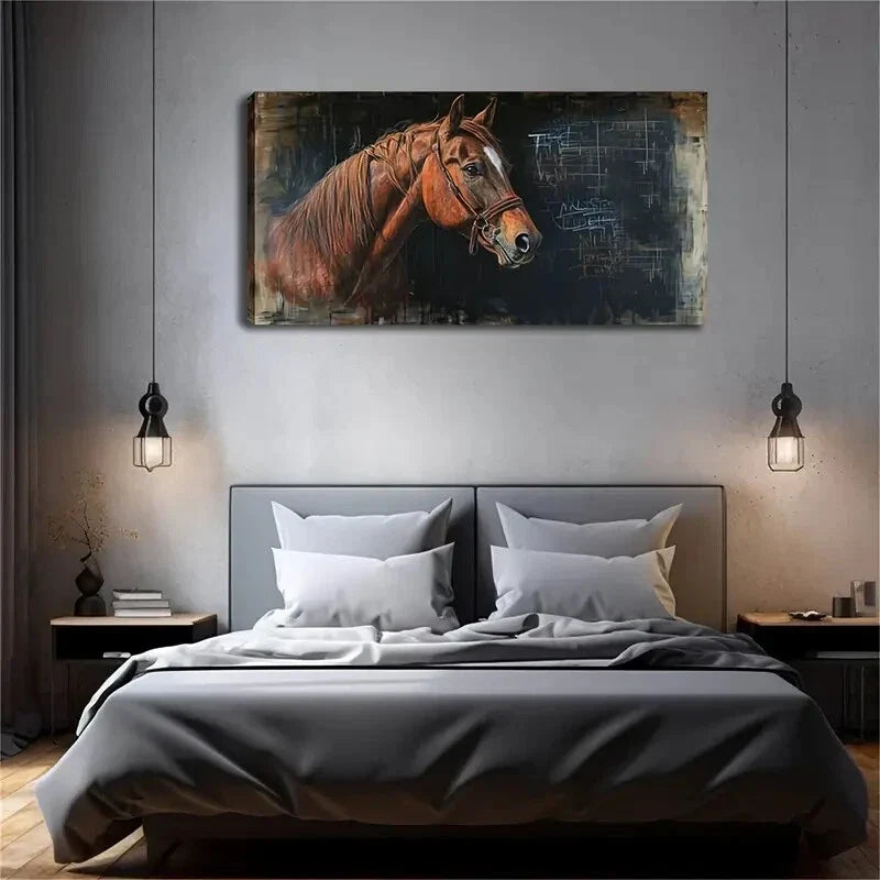 The Head A Brownish-Red Hcorse Wall Art Canvas Office Home Room Framed 120x60cm