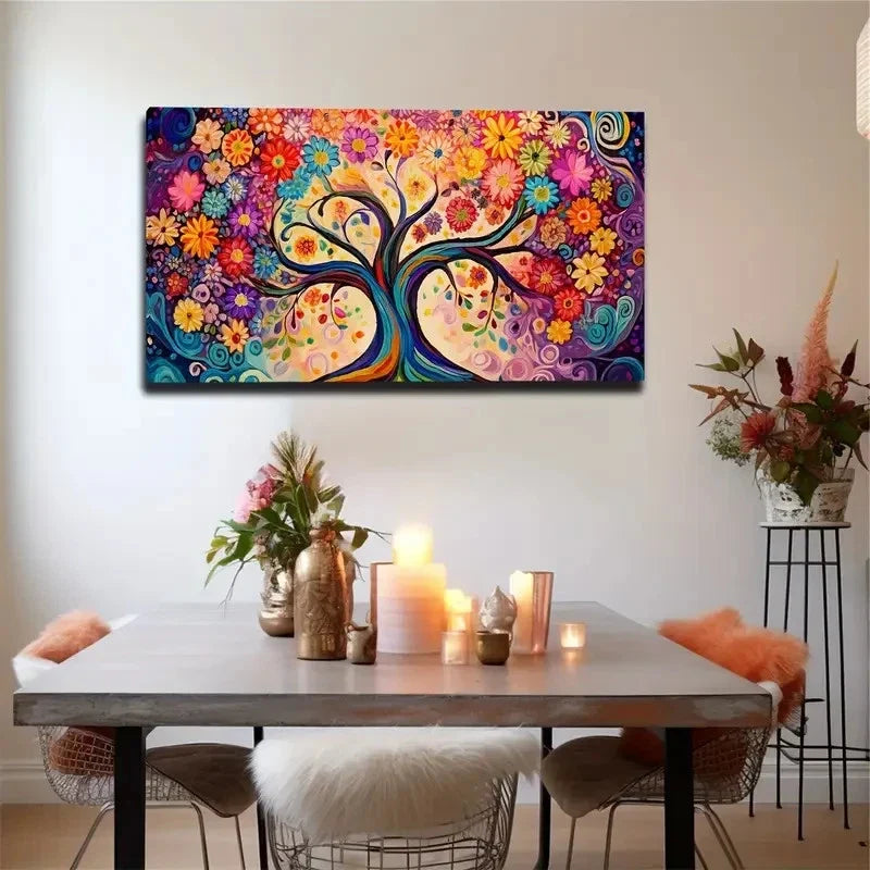 Trees Full Of Flowers Colorful Wall Art Canvas Office Home Room Framed 80x45cm