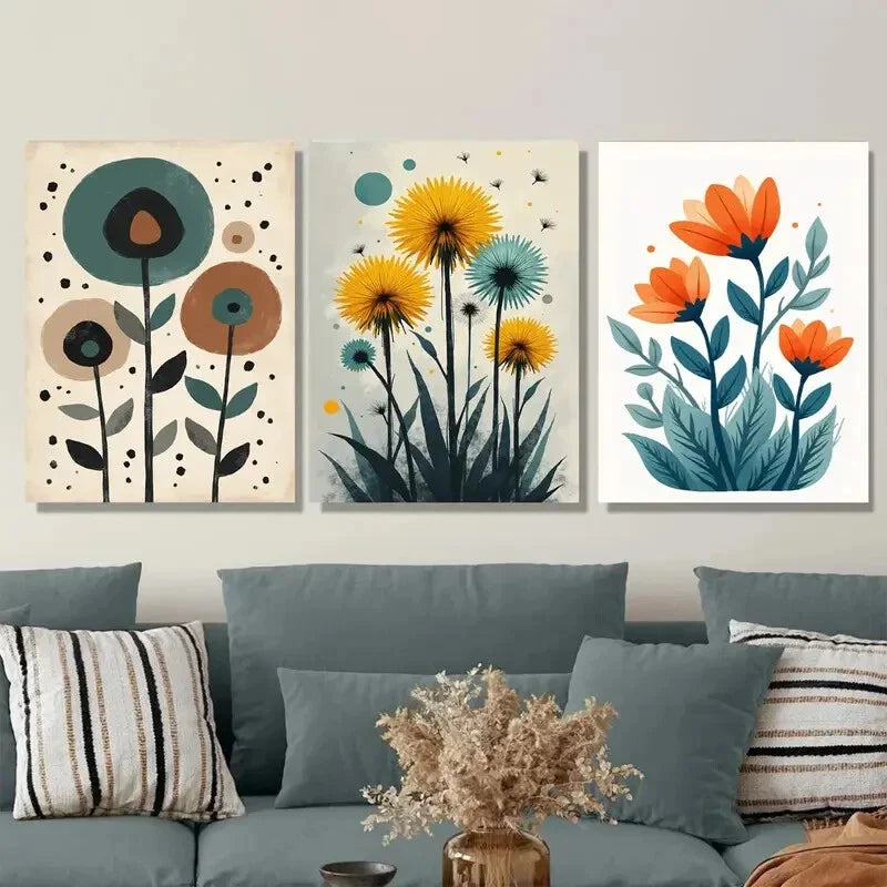 3pcs Modern Minimalist Floral Abstract Wall Art Set Canvas Framed 40x60cm - High Quality Print 100% Australian Made Wall Canvas Ready to Hang
