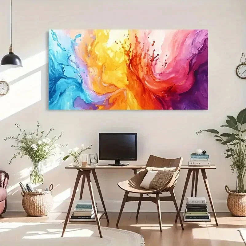 Fluid Dynamic Contrast Colors Wall Art Canvas Office Home Room Framed 80x45cm