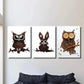 3pcs Owl Bunny & Rabbit Designs with Coffee Cup Wall Art Set Canvas Framed 40x60cm - High Quality Print 100% Australian Made Wall Canvas Ready to Hang