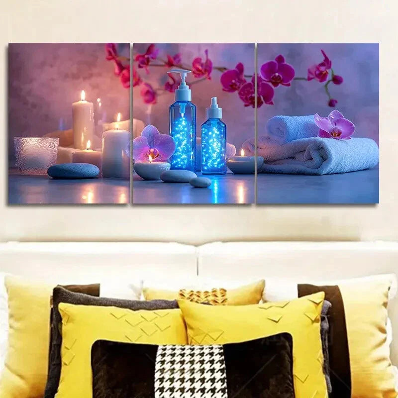 3pcs Spa candle Art Painting Metal Print Ready to Hang Art