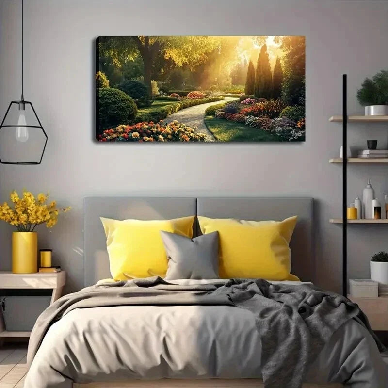 Serene Garden Pathway Vibrant Wall Art Canvas Office Home Room Framed 120x60cm
