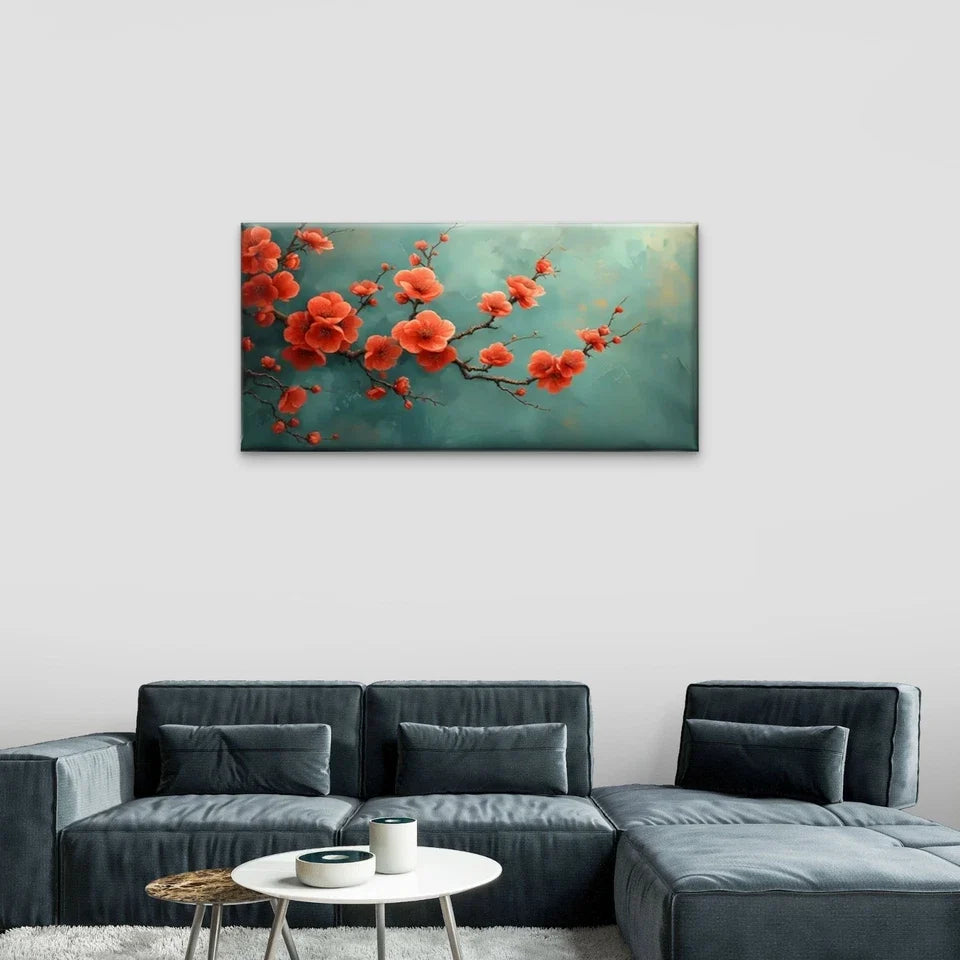 Branches Red Flowers Wall Art Canvas Office Home Room Framed 120x60cm