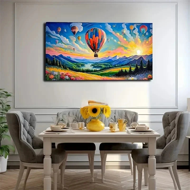 Vibrant Hot Air Balloon Wall Art Canvas Office Home Room Framed 80x45cm