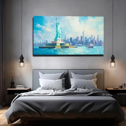 Statue Of Liberty On Hudson Wall Art Canvas Office Home Room Framed 120x60cm