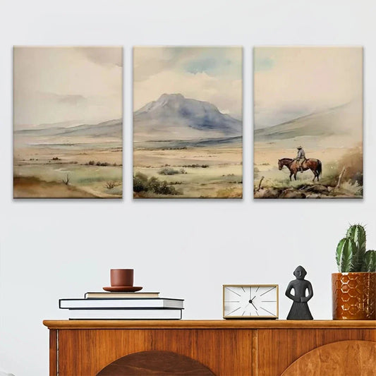 3pcs Cowboy Style Rural Horse Riding Metal Print Ready to Hang Art