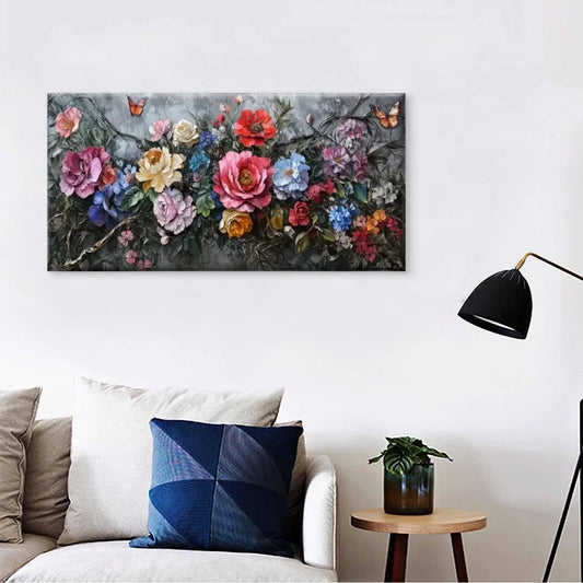 Flowers Butterflies Nature Wall Art Canvas Office Home Room Framed 80x45cm