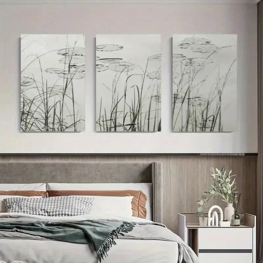 3pcs Minimalist Water Lilies & Grass Metal Print Ready to Hang Art