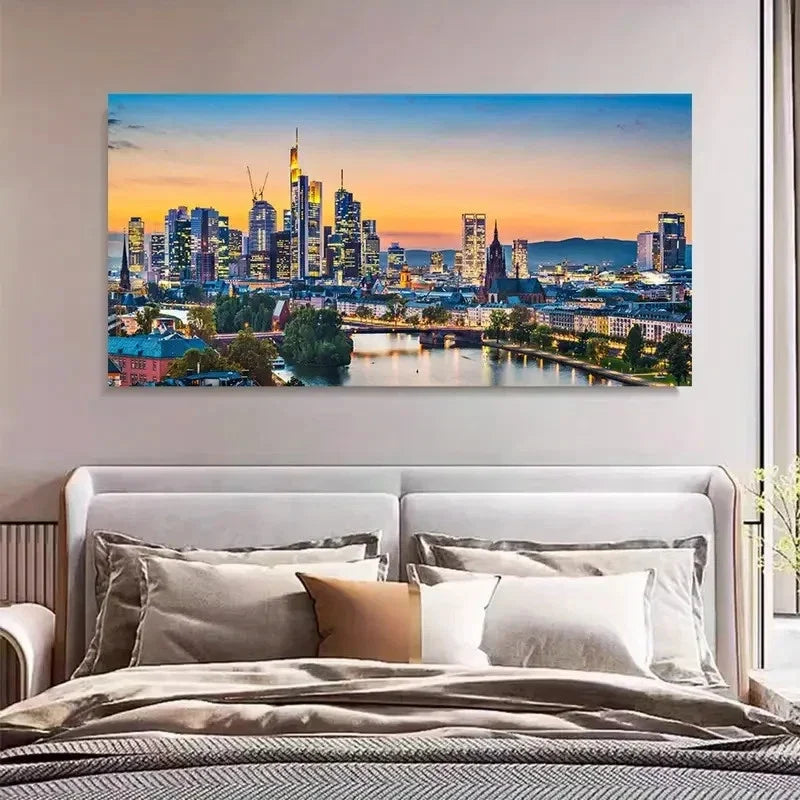 German Cityscape Retro Style Wall Art Canvas Office Home Room Framed 80x45cm