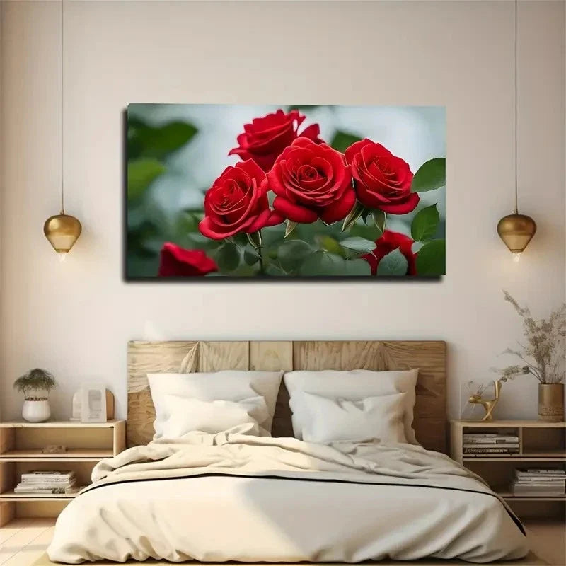Vibrant Red Roses Wall Art Canvas Office Home Room Framed 120x60cm