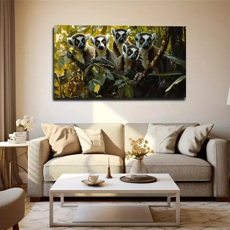 Long-Tailed Monkey Family Wall Art Canvas Office Home Room Framed 120x60cm