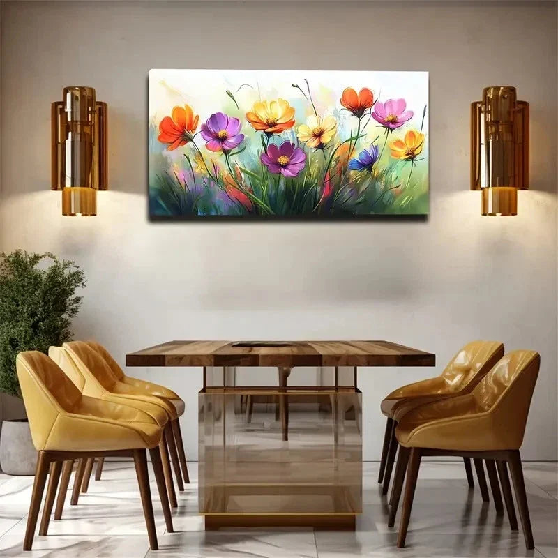 Vibrant Gesang Flowers Painting Wall Art Canvas Office Home Room Framed 80x45cm