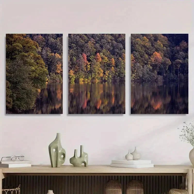 3pcs Tranquil Lake & Forest Nature Metal Print Ready to Hang Art