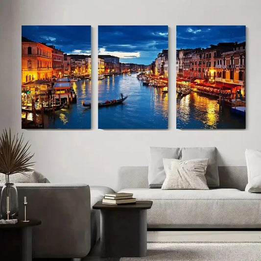 3pcs Venice Grand Canal at Night Metal Print Ready to Hang Art