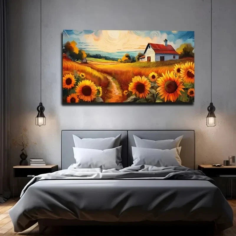 Small Country House Wall Art Canvas Office Home Room Framed 80x45cm