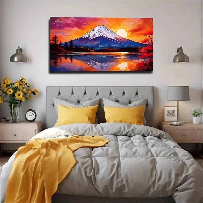 Vibrant Snow Mountain Sunset Wall Art Canvas Office Home Room Framed 120x60cm