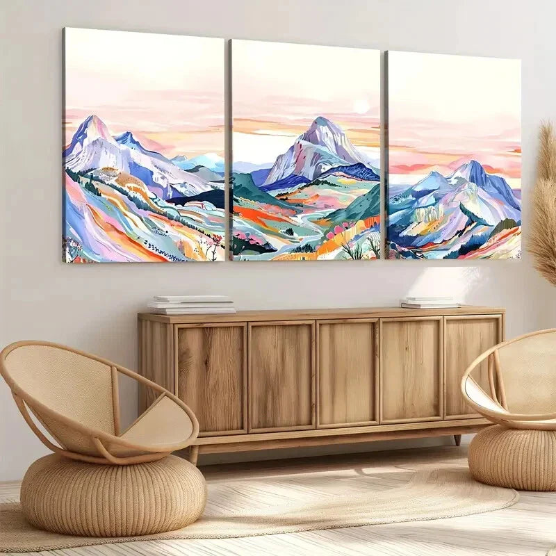 3pcs Vibrant Mountain Landscape Colourful Sunset Wall Art Set Canvas Framed 40x60cm - High Quality Print 100% Australian Made Wall Canvas Ready to Hang