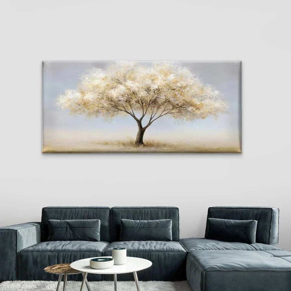 Golden Blossom Tree Wall Art Canvas Office Home Room Framed 80x45cm