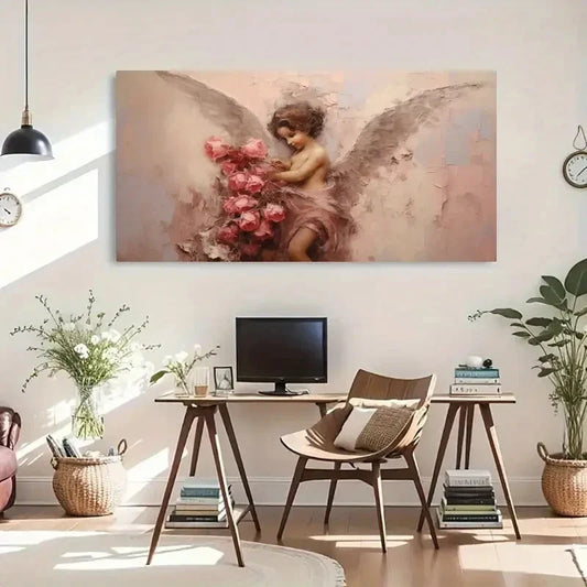 Vintage Abstract Cupid Angel Wall Art Canvas Office Home Room Framed 120x60cm
