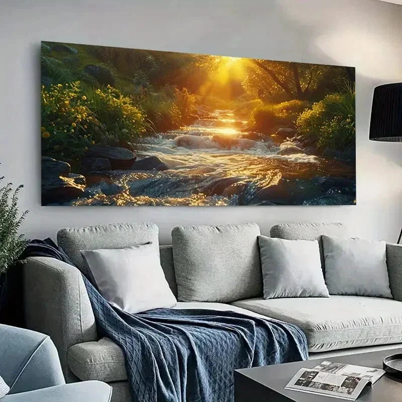 Serene Forest Sunlight wall canvas office home room framed 120x60cm