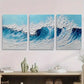 3pcs Abstract Ocean Art, Blue Coastal Metal Print Ready to Hang Art'