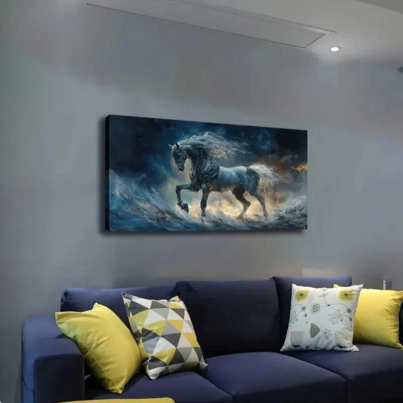 Realistic Horse Majestic White Wall Art Canvas Office Home Room Framed 120x60cm