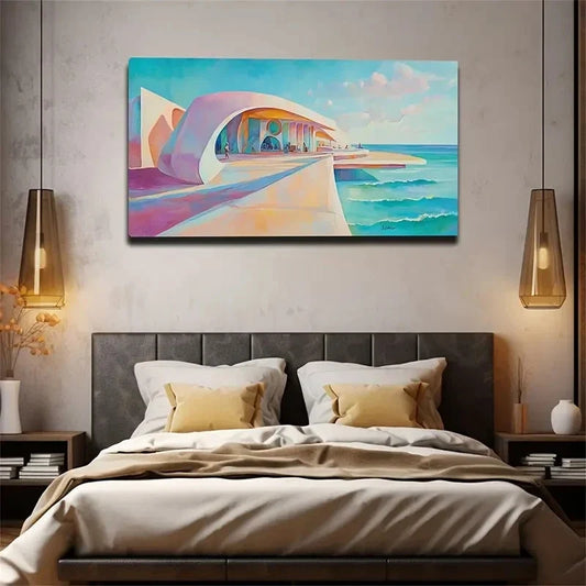 Vibrant Beach Scene Coastal Wall Art Canvas Office Home Room Framed 120x60cm