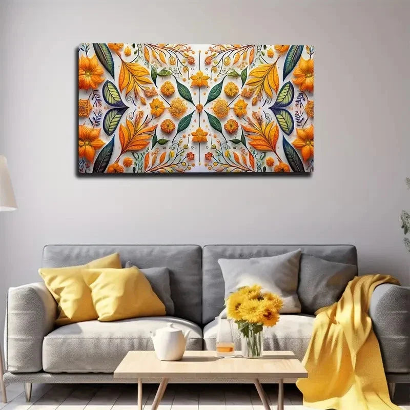 Vibrant Floral Mandala Design Wall Art Canvas Office Home Room Framed 80x45cm