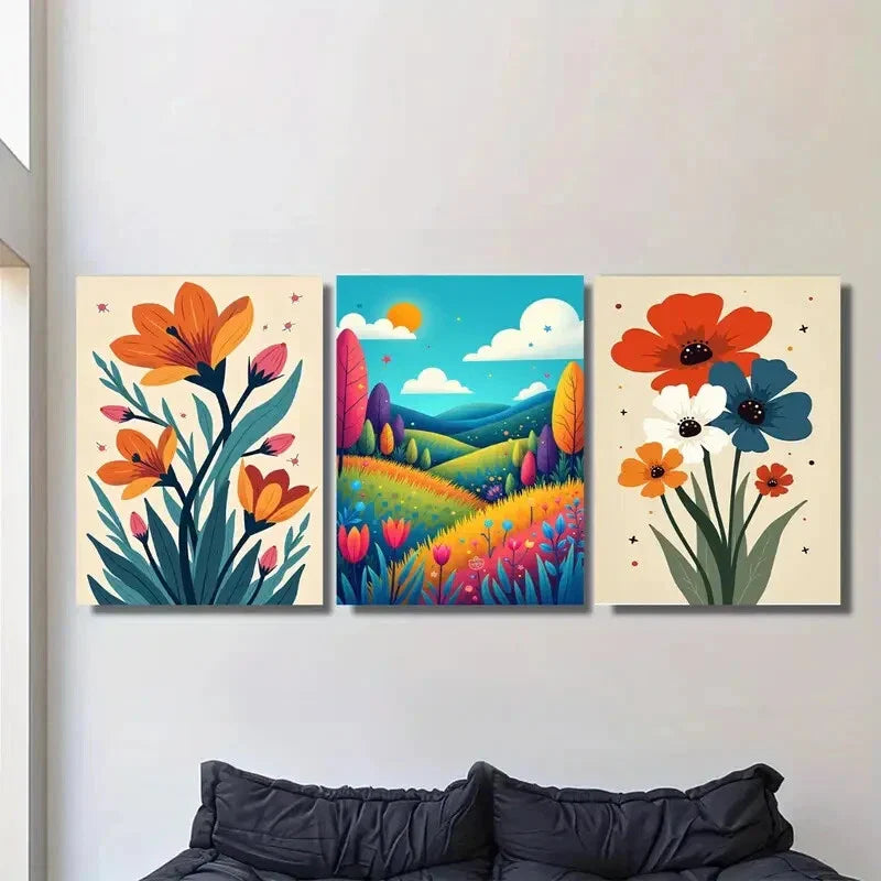 3pcs Colorful Floral Vibrant Modern Metal Print Ready to Hang Art