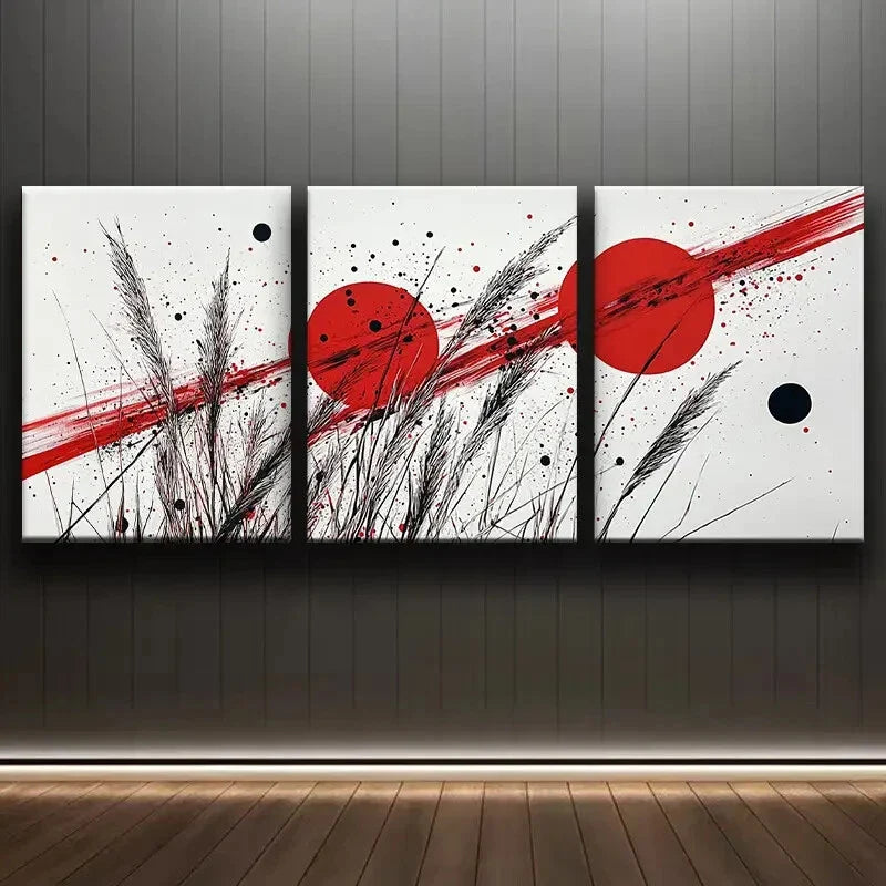 3pcs Colorful Red Line & Black Dot Design Wall Art Set Canvas Framed 40x60cm - High Quality Print 100% Australian Made Wall Canvas Ready to Hang