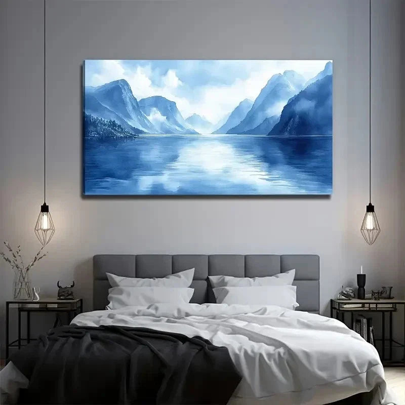 Blue Landscape Bohemian Wall Art Canvas Office Home Room Framed 120x60cm
