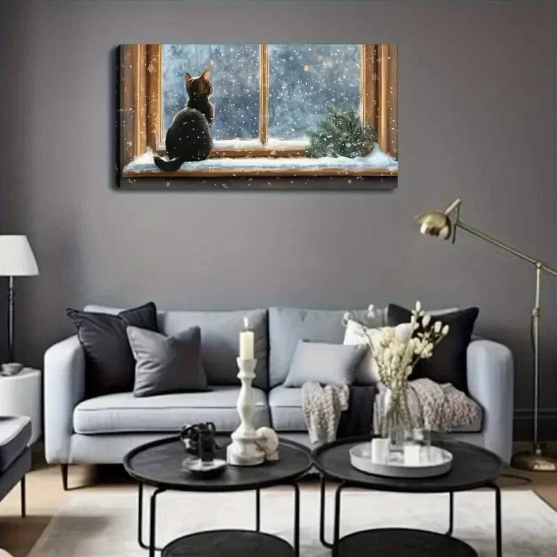 Charming Cat Looking Out Window Wall Art Canvas Office Home Room Framed 120x60cm