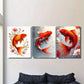 3pcs Elegant Koi Fish Vintage Goldfish Vibrant Metal Print Ready to Hang Art