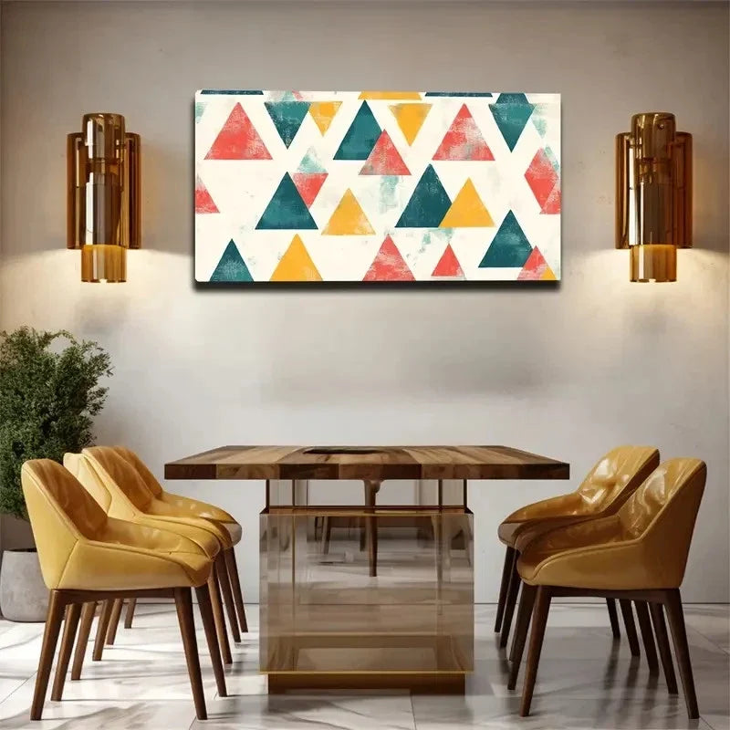 Yellow Blue Triangle Geometric Wall Art Canvas Office Home Room Framed 120x60cm