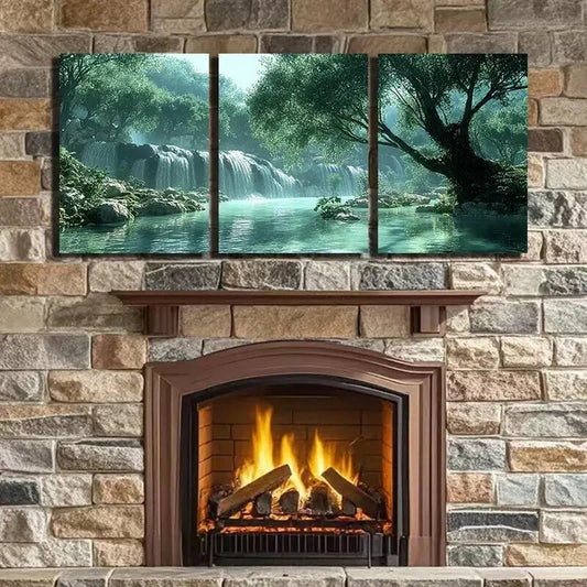 3pcs Green Trees and Clear Water Decoration Wall Art Set Canvas Framed 40x60cm - High Quality Print 100% Australian Made Wall Canvas Ready to Hang