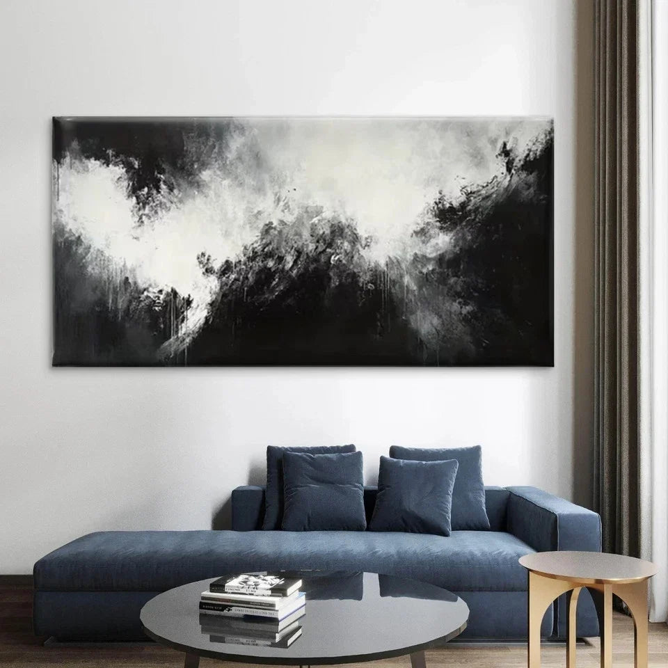 Black and White Abstract Wall Art Canvas Office Home Room Framed 80x45cm